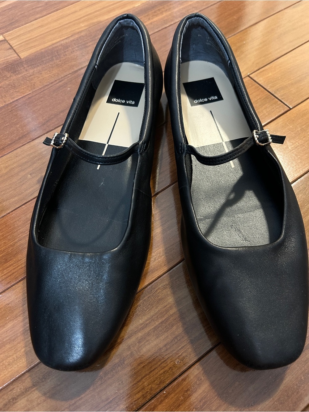 Dolce Vita Black Mary Jane Square Toe Flats with Buckle Strap